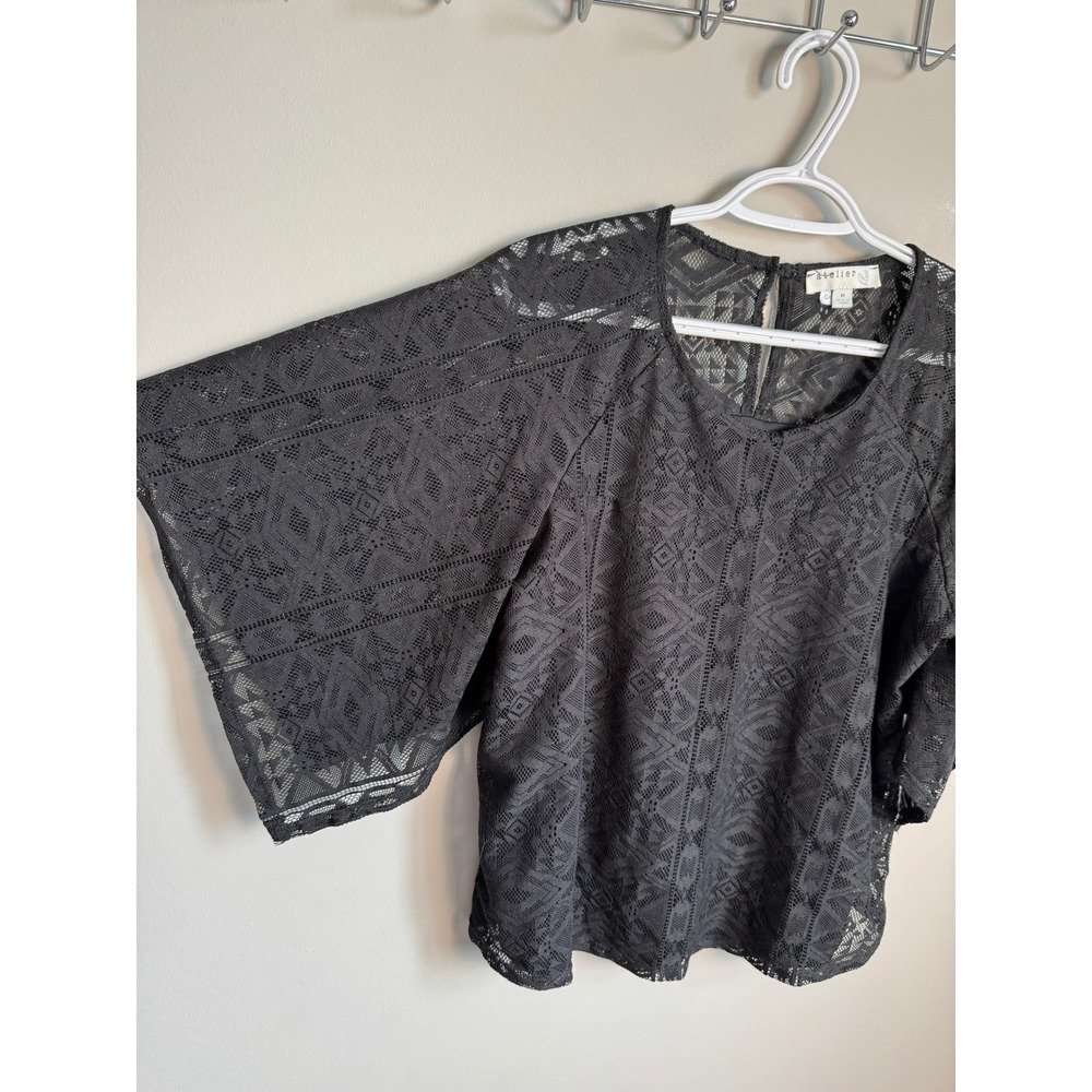 Atelier Blue Lace Kimono Sleeve Blouse Black Medium Boho Goth Witchy Festival